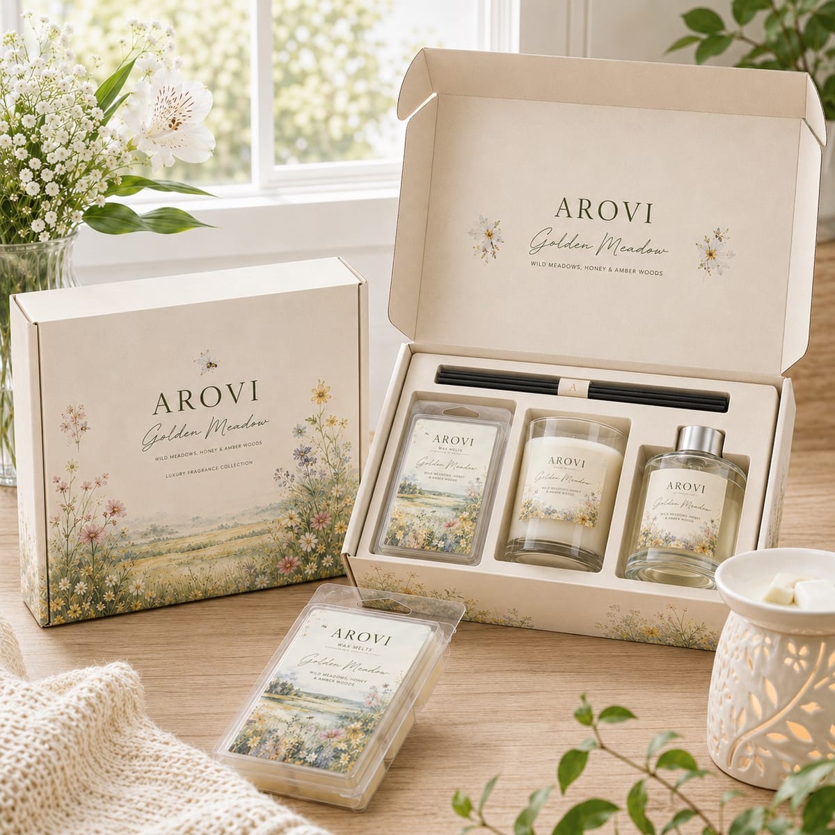 Floral Candle, Diffuser and Wax Melt Gift Set product presentation