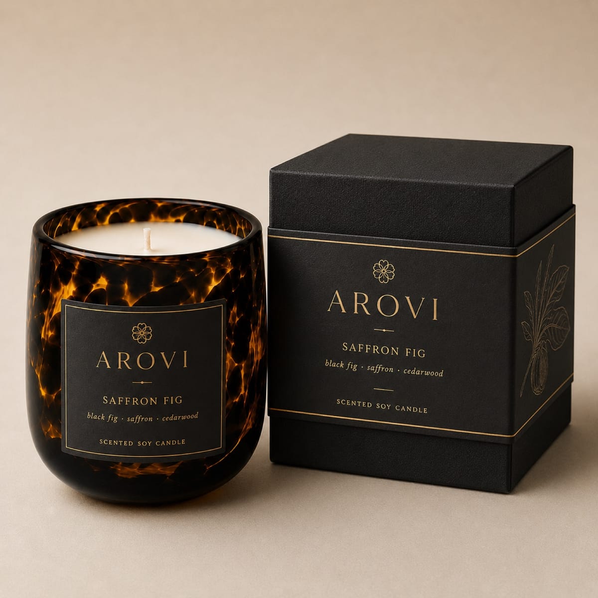 Amber marbled candle with black presentation box