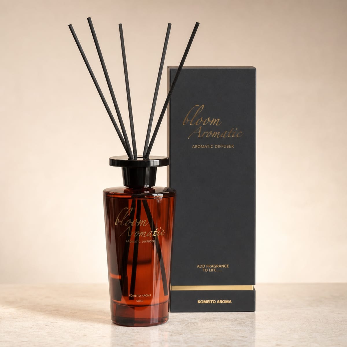 Amber cone glass reed diffuser with black reeds and presentation box