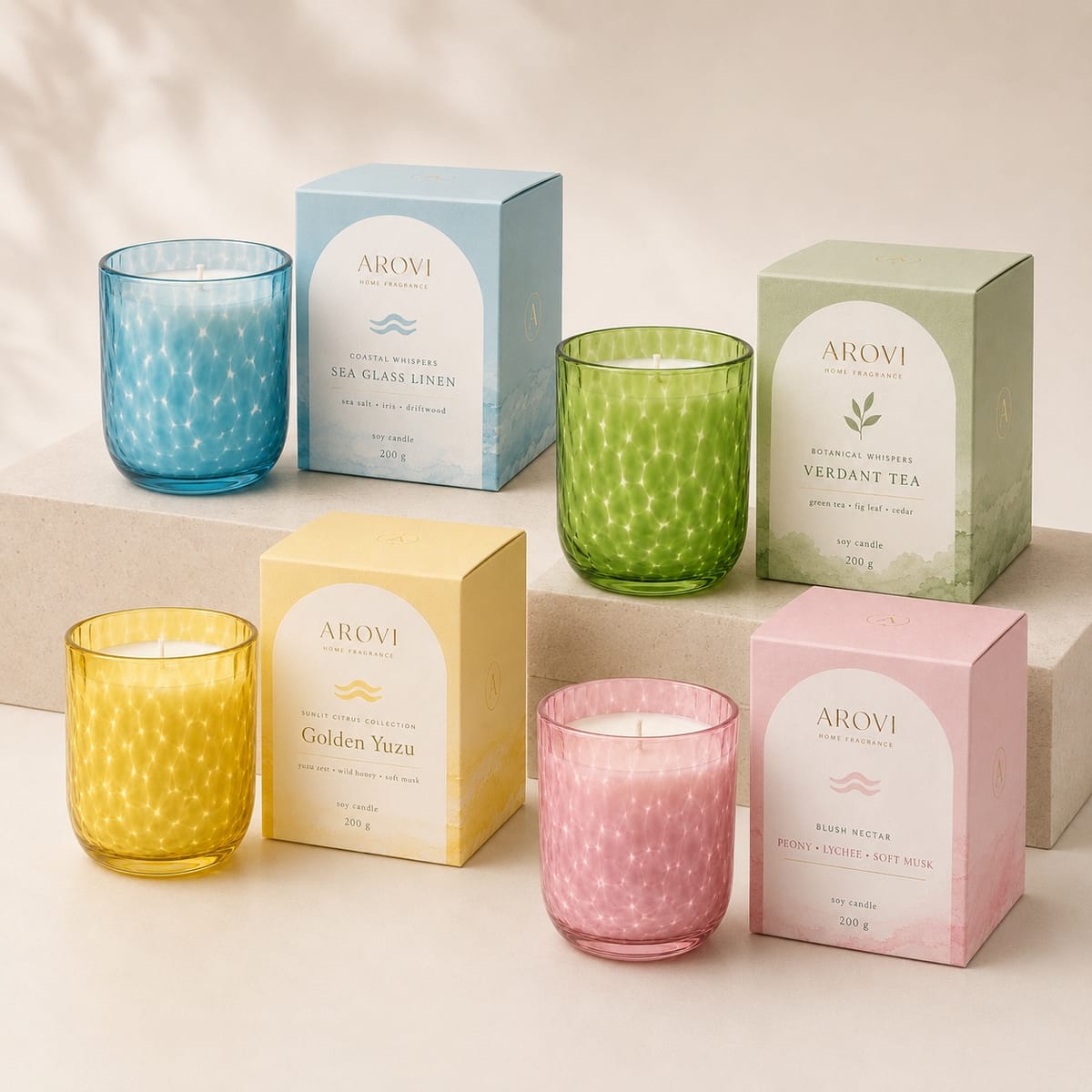 Textured Colored Glass Scented Candle, 200g product presentation