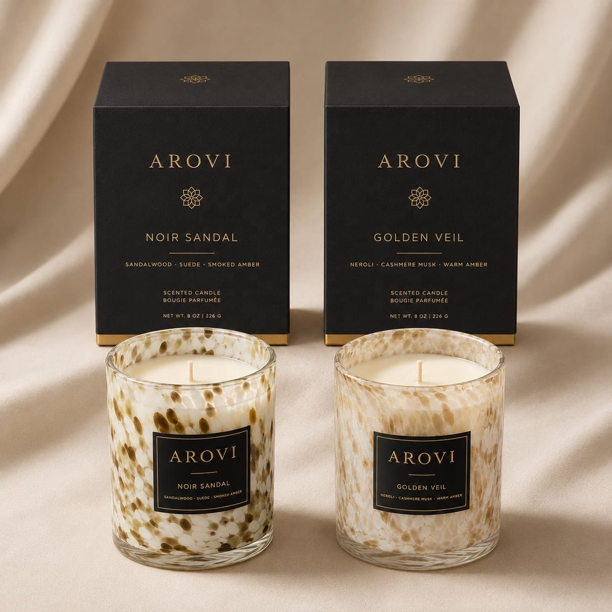Hand-Blown Speckled Glass Scented Candle, 8 oz product presentation